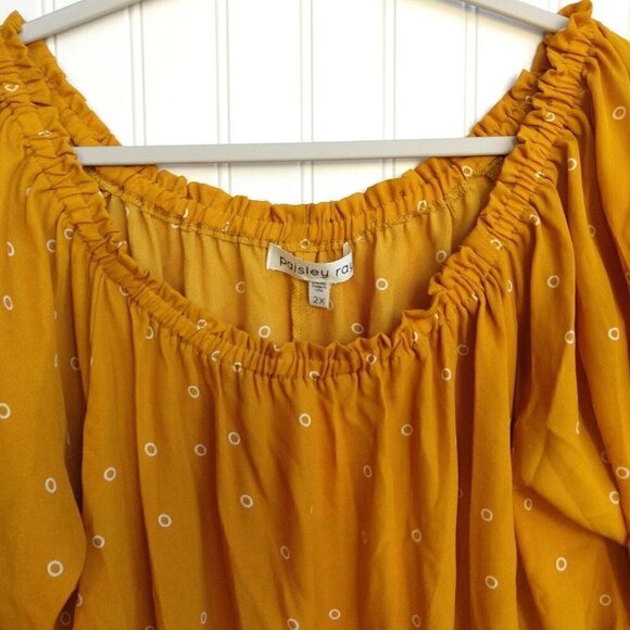 Paisley Raye Willow Yellow Off the Shoulder Peasant Top Plus Size 2X NWT USA - Picture 3 of 12